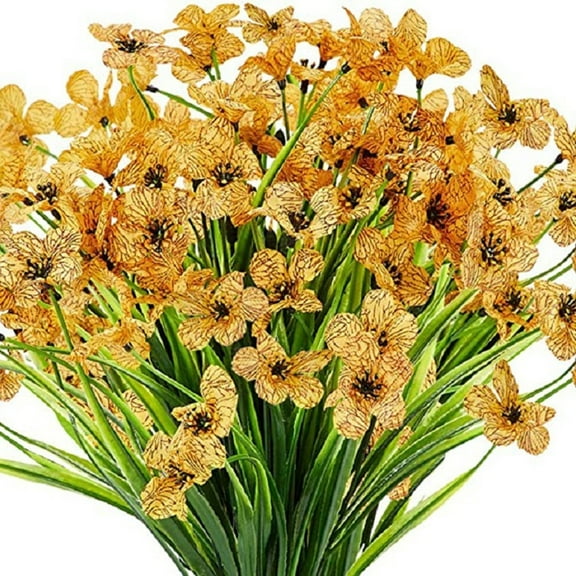 Sinhoon 12 Bundles Artificial Flowers Outdoor UV Resistant Fake Plastic Plants Garden, Yellow