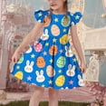thumbnail image 5 of NAISIBABY Girls Play Dresses, Summer Casual Ruffles Sleeve Crewneck Kids Flare Flowy Dresses Dark Blue Size 6, 5 of 7