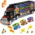 thumbnail image 1 of Portacoches de transporte Play22 camiones de juguete con 6 coches de carreras fundidos a presión, 1 of 9