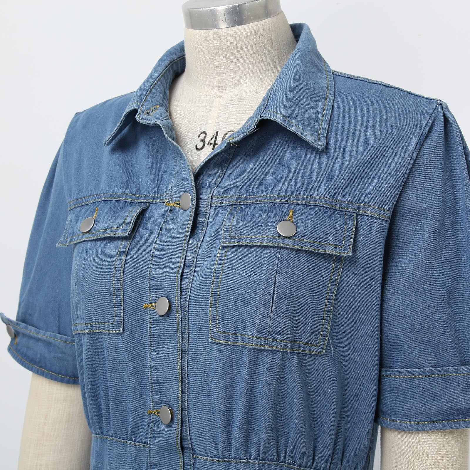 Glkaend Women Sexy Long Sleeves High Waist Denim Dress Lapel