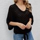 thumbnail image 1 of Novedad de verano, camisa de murciélago de manga corta con cuello en V para mujer, top con cordones, suéter hueco fino, 1 of 4