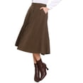 thumbnail image 4 of Corduroy Skirt for Women Button Front High Waist Vintage Stretch A-Line Flared Casual Midi Skirts with Pockets XL Brown, 4 of 6