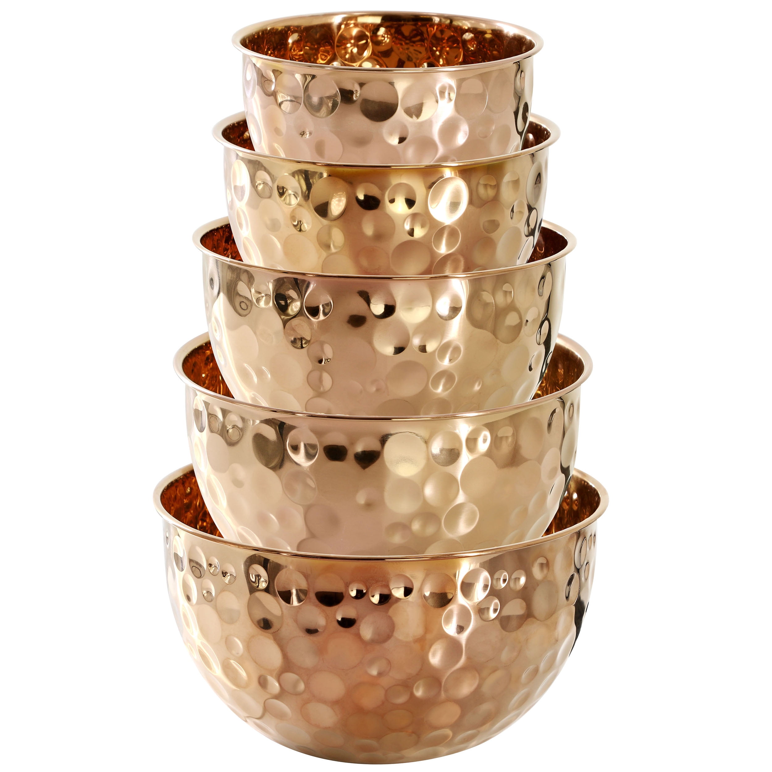 MegaChef Hammered Bubble Texture 5 Piece Stainless Steel Serving Bowl Set in Copper