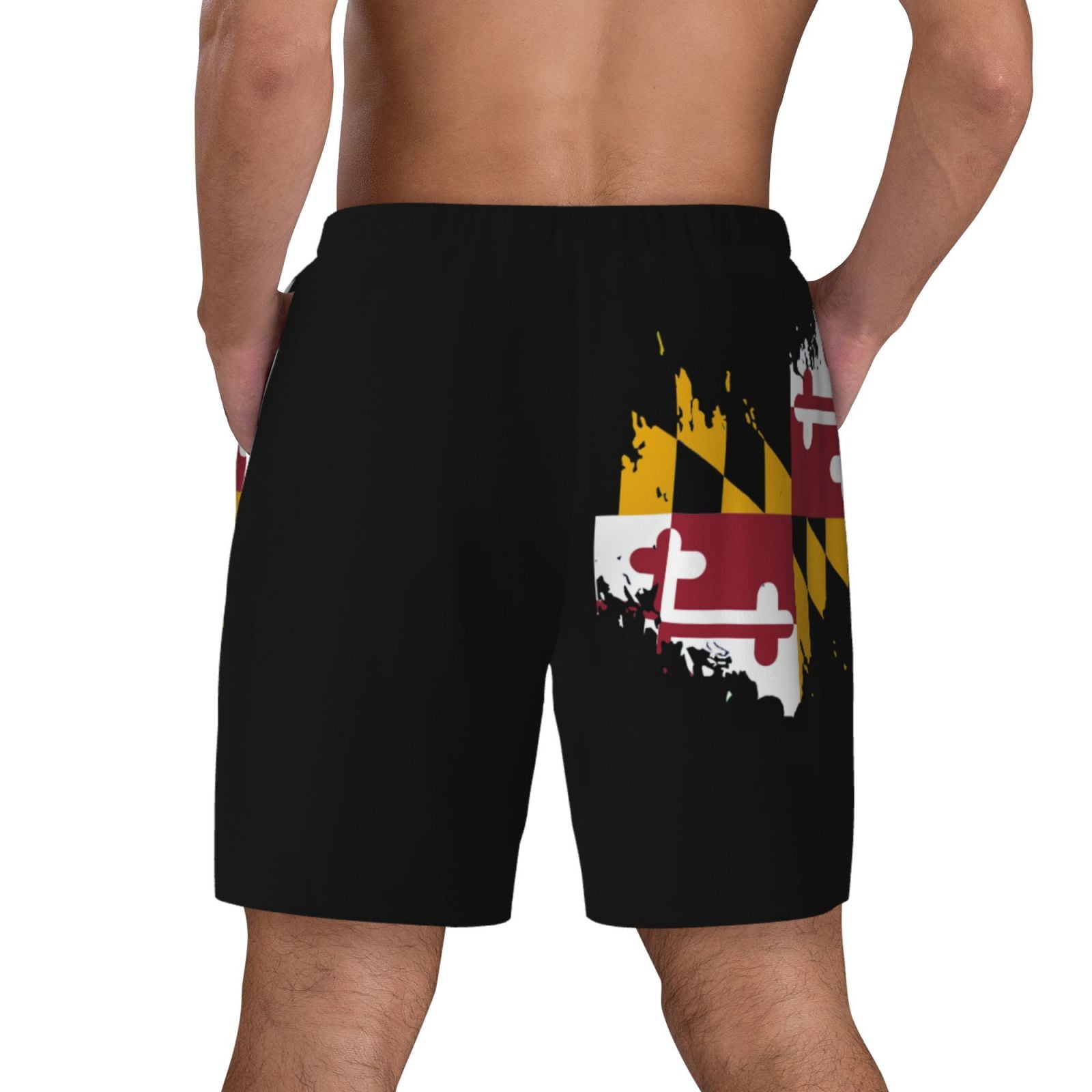 Men's Maryland Flag Swim Trunks with Compression Liner Bathing Suit Swimwear