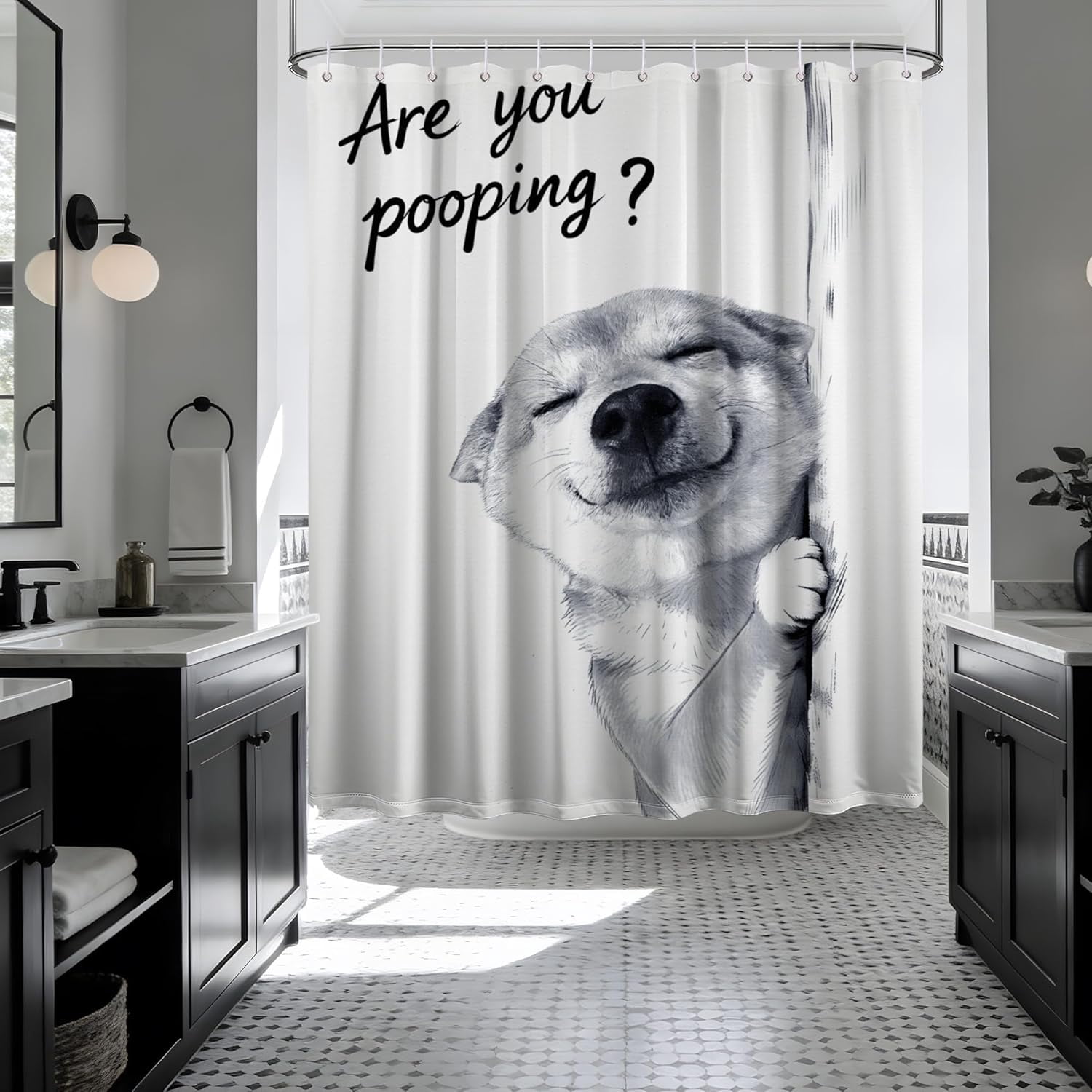 Funny Dog Shower Curtain Cool Shiba Inu Boys Silly Crazy Shower Curtains for Bathroom Decor Sets, Waterproof Cloth Fabric with Hooks, 36 x 72 Inch