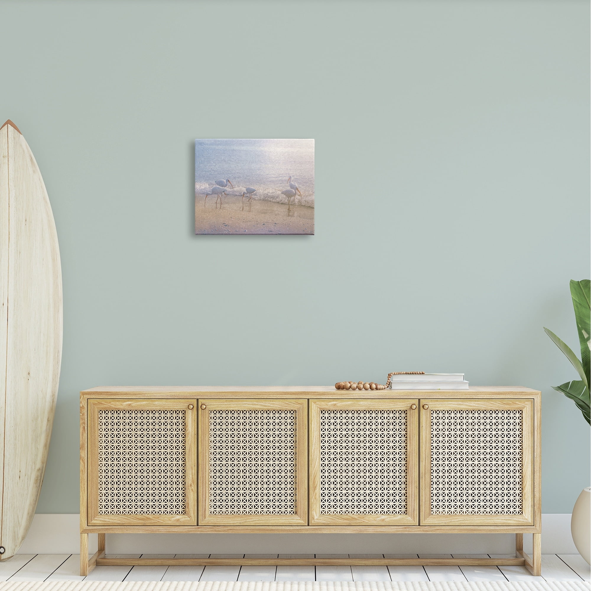 Stupell Seaside Waves Bird Flock Grazing Landscape Painting Gallery Wrapped Canvas Print Wall Art
