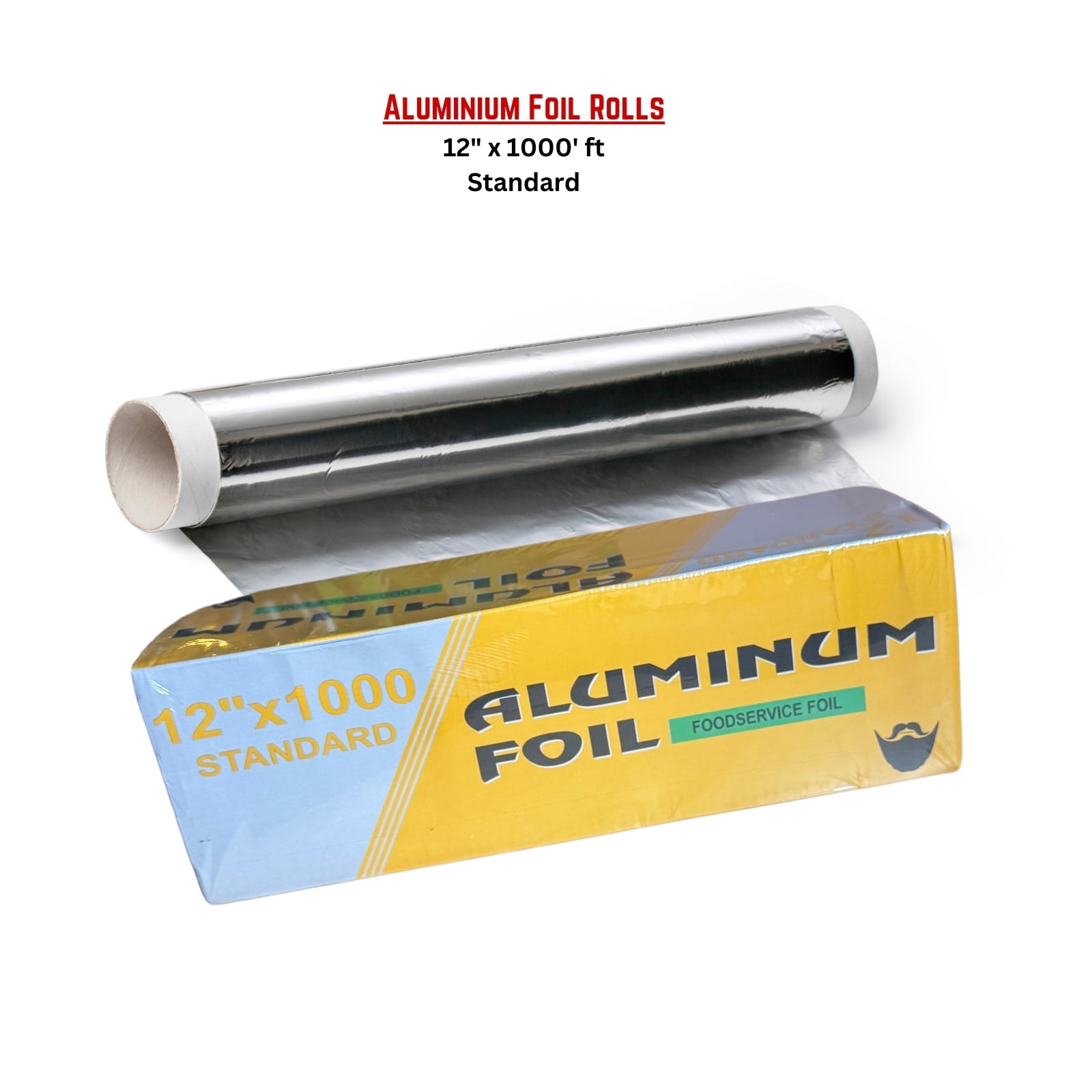 12” X 1000’ ft (Standard) Aluminum Foil Roll wrap with cutter dispenser - Kitchen use, Silver