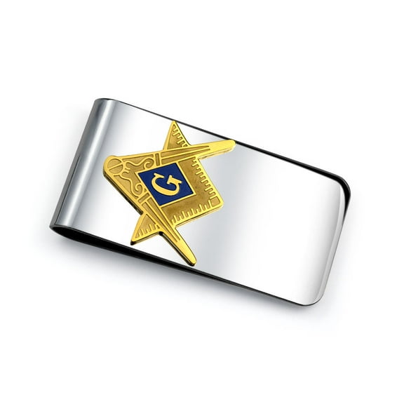 Bling Jewelry Mens Large Blue Square Compass Masonic Money Clip for Men Silver Gold Tone Steel