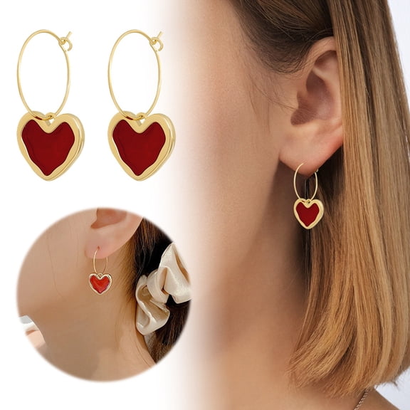 Trendy Heart Earrings for Women Elegant Red Peach Retro Dangle Drop Jewelry Fashion Statement