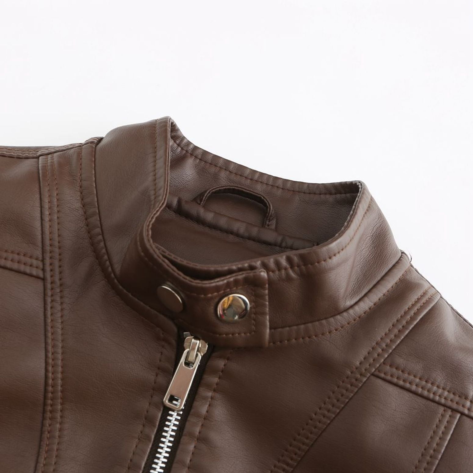 Defitshape Women's Faux Leather Jacket Winter Fashion Crop Moto Jackets & Coats Long Sleeve Fall Top Mock Neck Zipper Pocket Full Zip Short Jacket Coffee X-Large