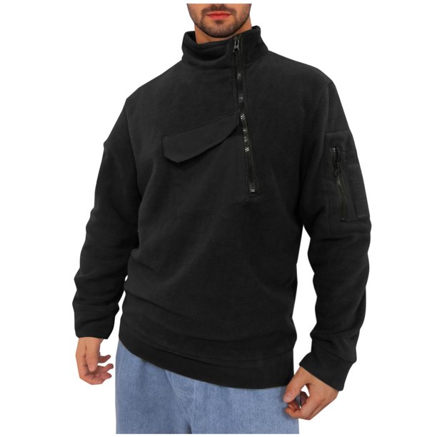 Puntoco Sudadera Con Capucha De Manga Larga Con Bolsillo Empalmado Y Cuello Alto De Polar Sólido Informal Para Hombre