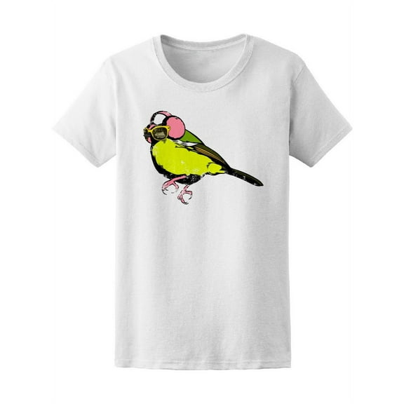 Tomtit Bird Wearing Headphones T-Shirt Women -Image by Shutterstock, Female XX-Large