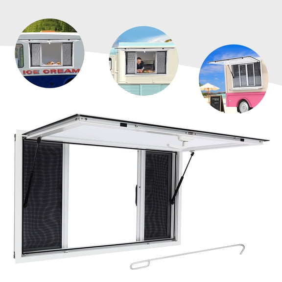 50*30in Aluminum Alloy Concession Window w/4 Screen Windows for Food Truck Service Window Food Truck Window