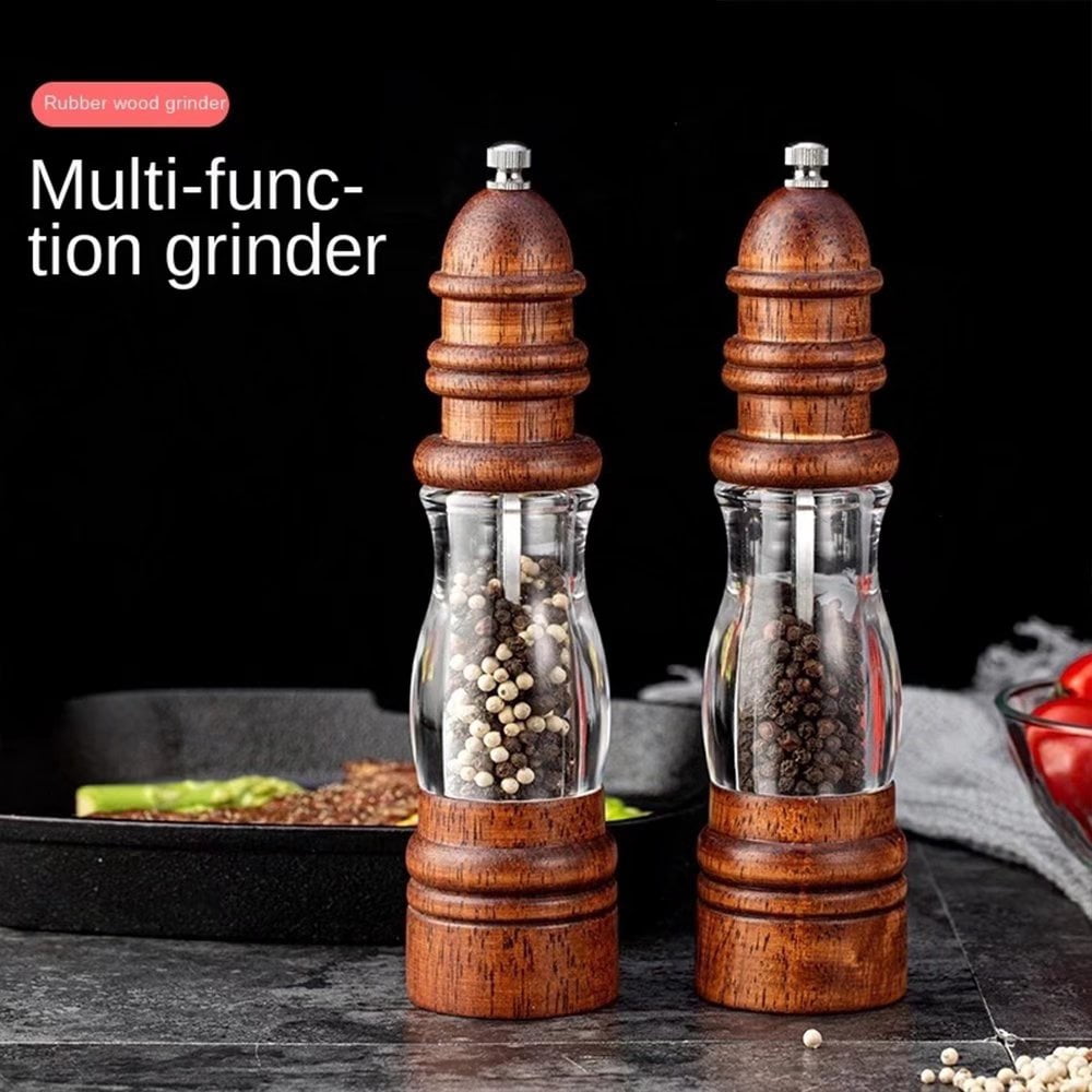 Home Wooden Salt Spice Container Pepper Mill Grinder Shaker Wood Color 8 Inch-Pack of 2