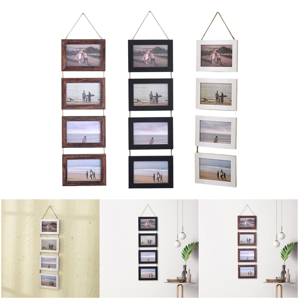 Tibvox Collage Picture Frames,4 Openings Hanging Photo Frame Set Display Horizontal Pictures for Wall Decors,4×6inch Photo