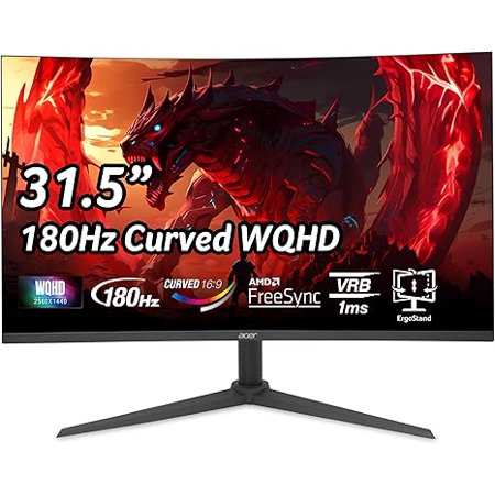 Restored Acer Nitro 31.5-inch WQHD Curved Gaming Monitor 180Hz 1ms Response Time AMD FreeSync (Refurbished)