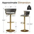 thumbnail image 4 of Velvet Swivel Bar Stools Set of 2, Adjustable Height Barstools with Woven Back and Footrest for Kitchen Island, Dining Room, Gray, 4 of 11