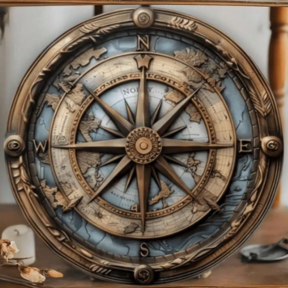HELLOYOUNG Vintage Nautical Compass Metal Tin Wall Decor 8 Inch Hanging Plaques & Signs for Home Front Door Living Room Bedroom Kitchen Halloween Decoration