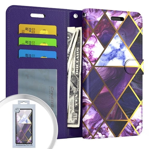 For Samsung S22 Plus Wallet Pouch 3 Marble Purple