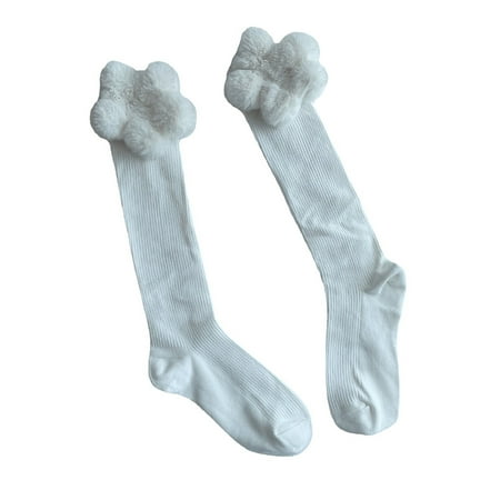 

Women Cute 3D Stuffed Plush Floral Bow Knee High Socks Japanese Style Student Lolita Kawaii Ribbed Knitted Cotton Stretch Stockings Hosiery
