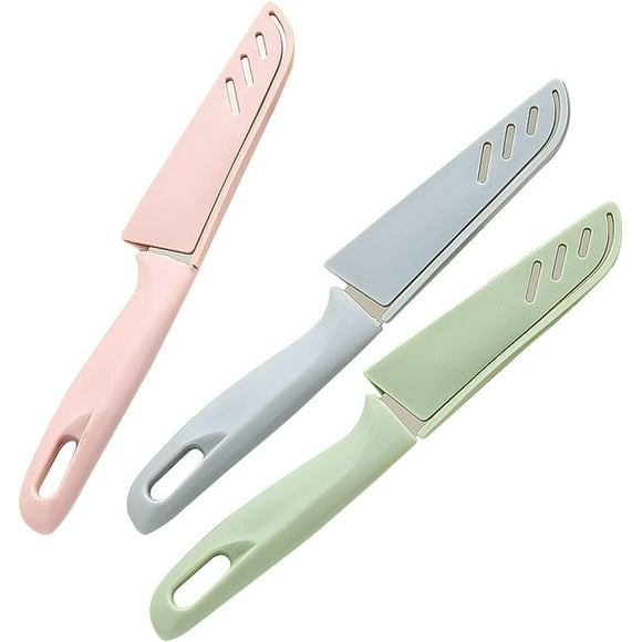 ShenMo 3 pieces, pink, blue, green fruit knife, sharp and durable fruit knife set with protective cover, fruit knife small, suitable for most types of vegetables, fruits and meat