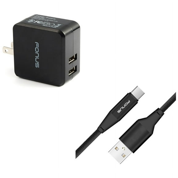 2-Port USB 17W Home Charger w Power Cord Type-C 6ft USB Cable V7G for Alcatel 3V (2019) - ASUS ROG Phone 2 - BLU G9 Pro - BOLD N1 - Coolpad Legacy S - Google Pixel 4 XL - LG G8X ThinQ