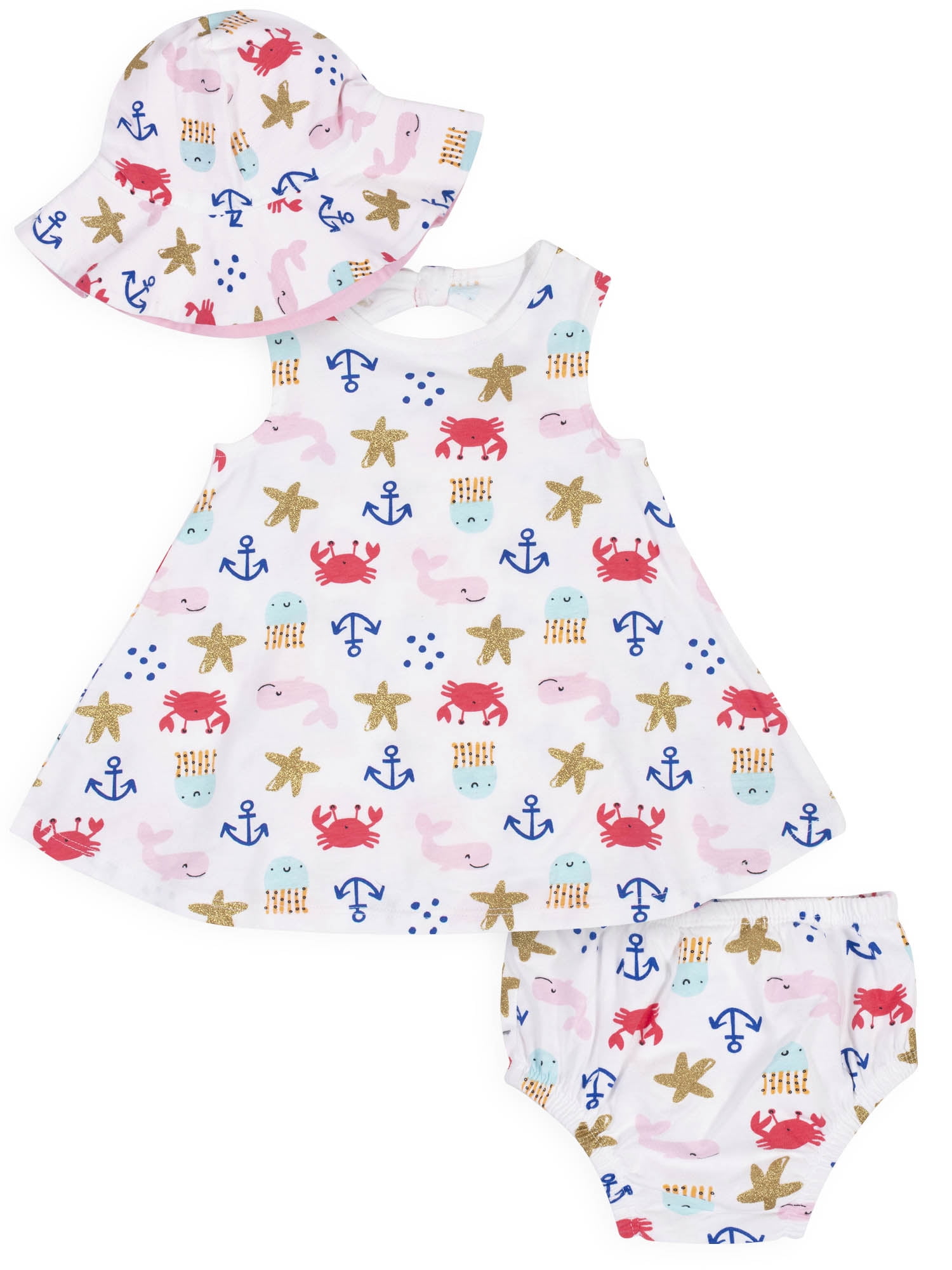 Gerber Baby Girl Dress, Diaper Cover, and Hat Set, 3pc