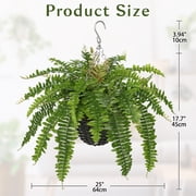 GnFlus Artificial Fern Plants Hanging Greenery Faux Ferns with Basket 25Boston Fern 31 Leaves Fake Fern Indoor Outdoor Potted Plants bathroom Home Office Decor Dusty Green