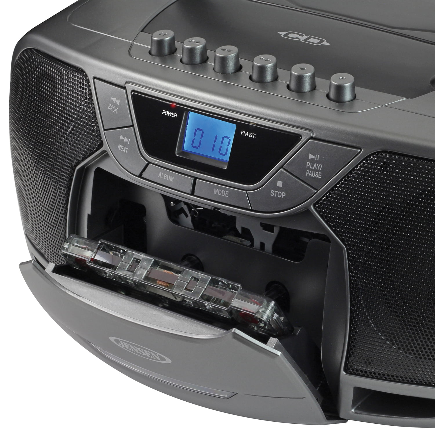 JENSEN CD-590-GR 1-Watt Portable Stereo CD and Cassette Player/Recorder with AM/FM Radio and Bluetooth (Gray)