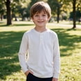 thumbnail image 2 of OGLCCG Boys Henley Shirt Long Sleeve 3 Button Crewneck Fall Tees Casual Pullover Top for School(White,12-13 Years), 2 of 8