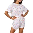 thumbnail image 3 of 2 Piece Short Pajama Set for Women Stylish Print Crew Neck Short Sleeve Tee Shorts Loose Casual Sleepwear White L, 3 of 10