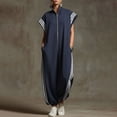 thumbnail image 4 of Jumpsuits for Women Workwear Romper Stripe Zipper Casual Stand Collar Short Sleeve Wide Leg Jumpsuit Loose Elastic Cuffed Jogger One Piece Jumpsuit, 4 of 6