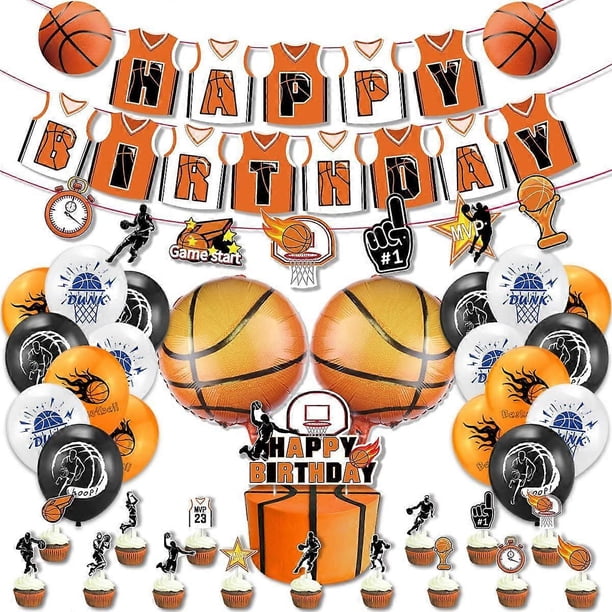 Basketball sport Cartoon Birthday Party Decoration Happy Birthday Flag Cake Cupcake Topper 12 Inch Round Balloon 18 Inch Foil Balloon