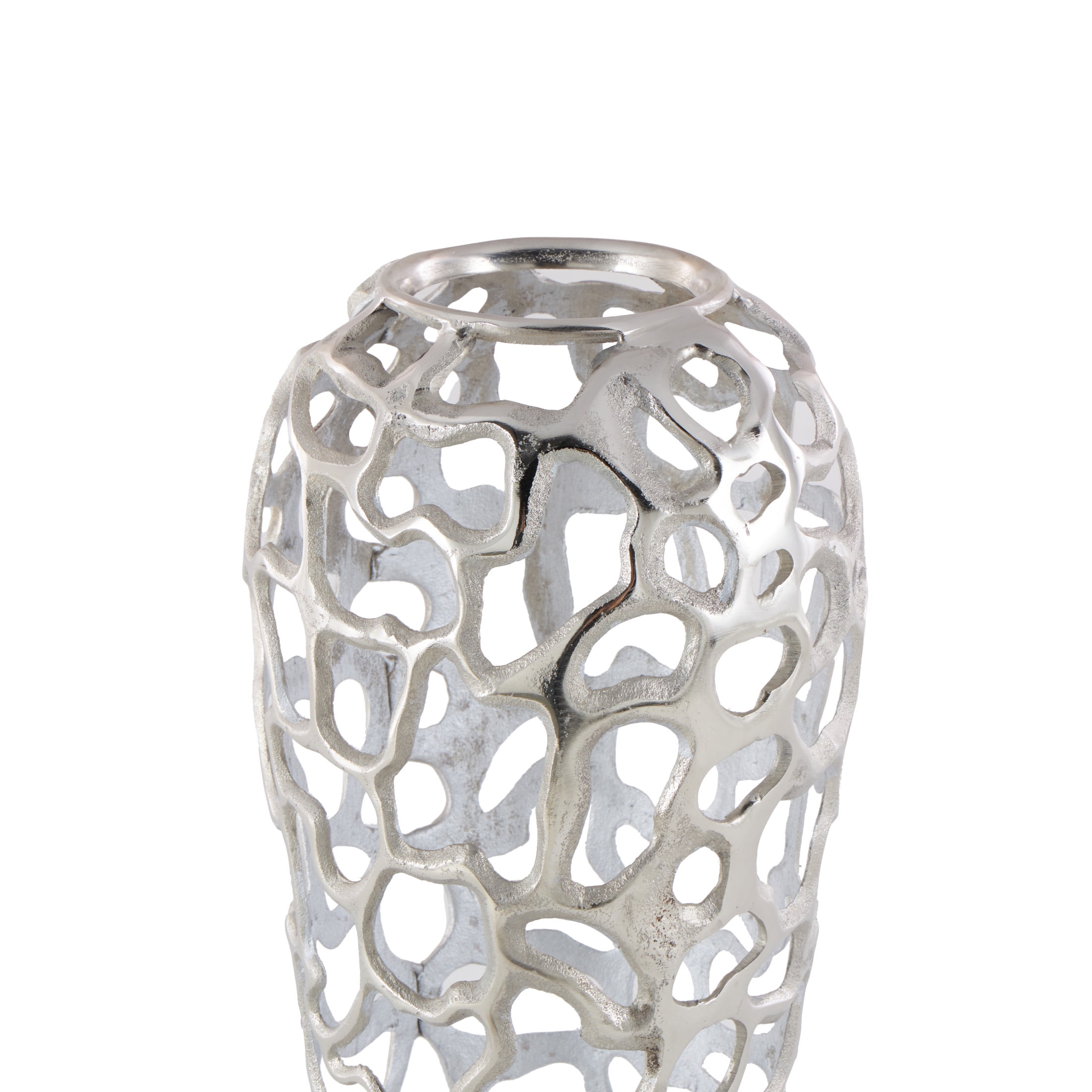 DecMode Silver Contemporary Aluminum Open Style Decorative Vase with Metal Holes, 10"W x 25"H