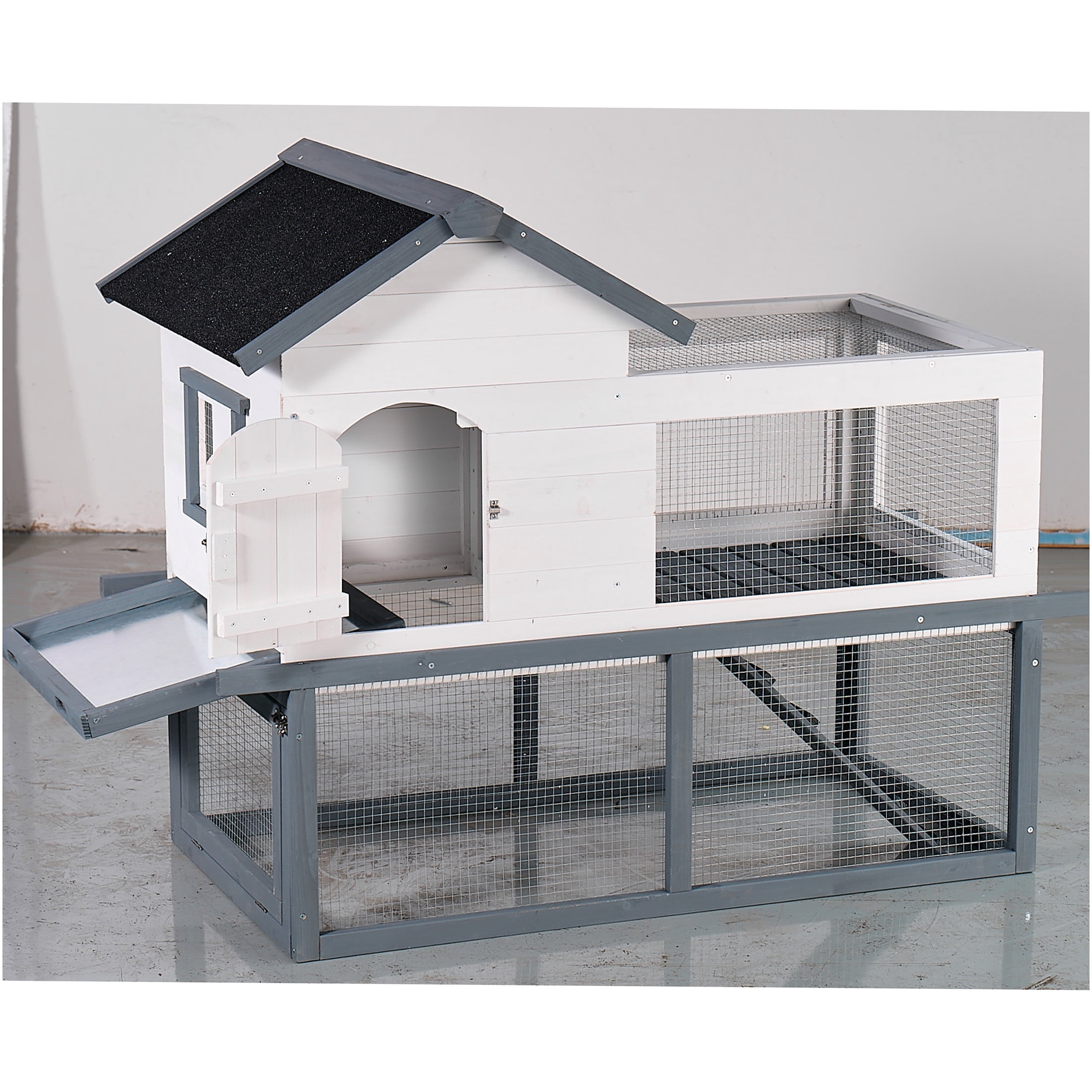JERFIT 53 Inch Large 2-Story Wooden Chicken Coop Rabbit Hutch with Waterproof Asphalt Roof, Ramp & Pull-Out Tray for Outdoor/Indoor Use