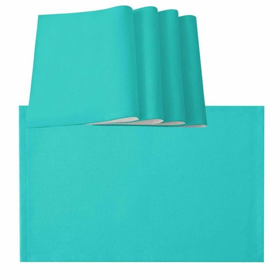 Turquoise Placemats for Dinning Table Set of 4, Modern Pure Turquoise Burlap Kitchen Place Mats Waterproof Cloth Table Mats, Indoor Outdoor Placemats Easy Clean Dinner Decor