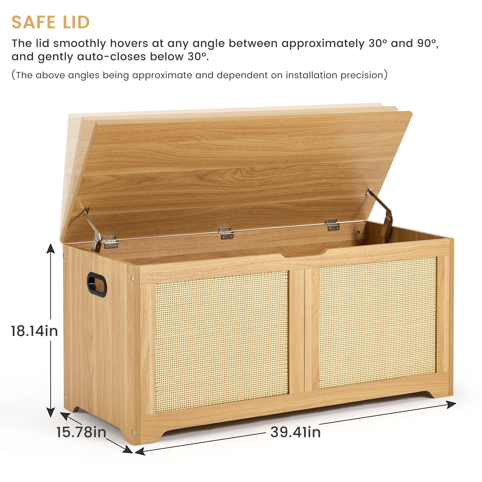 Erinnyees 39.4" Rattan Storage Chest, Storage Bench, Toy Chest, Shoe Bench, with Double Soft - Close Hinges, for Entryway, Bedroom, Living Room, Supports 300 lb