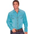 thumbnail image 2 of Scully Mens Solid Whipstitch Denim Retro Long Sleeve Western Shirt X-Large Turquoise, 2 of 2