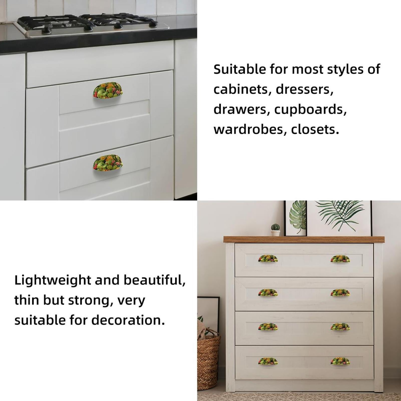 4 PCS Cabinet Cup Pull Cactus Drawer Handles with Screws for Cabinet Dresser Kitchen Home Hardware Decor