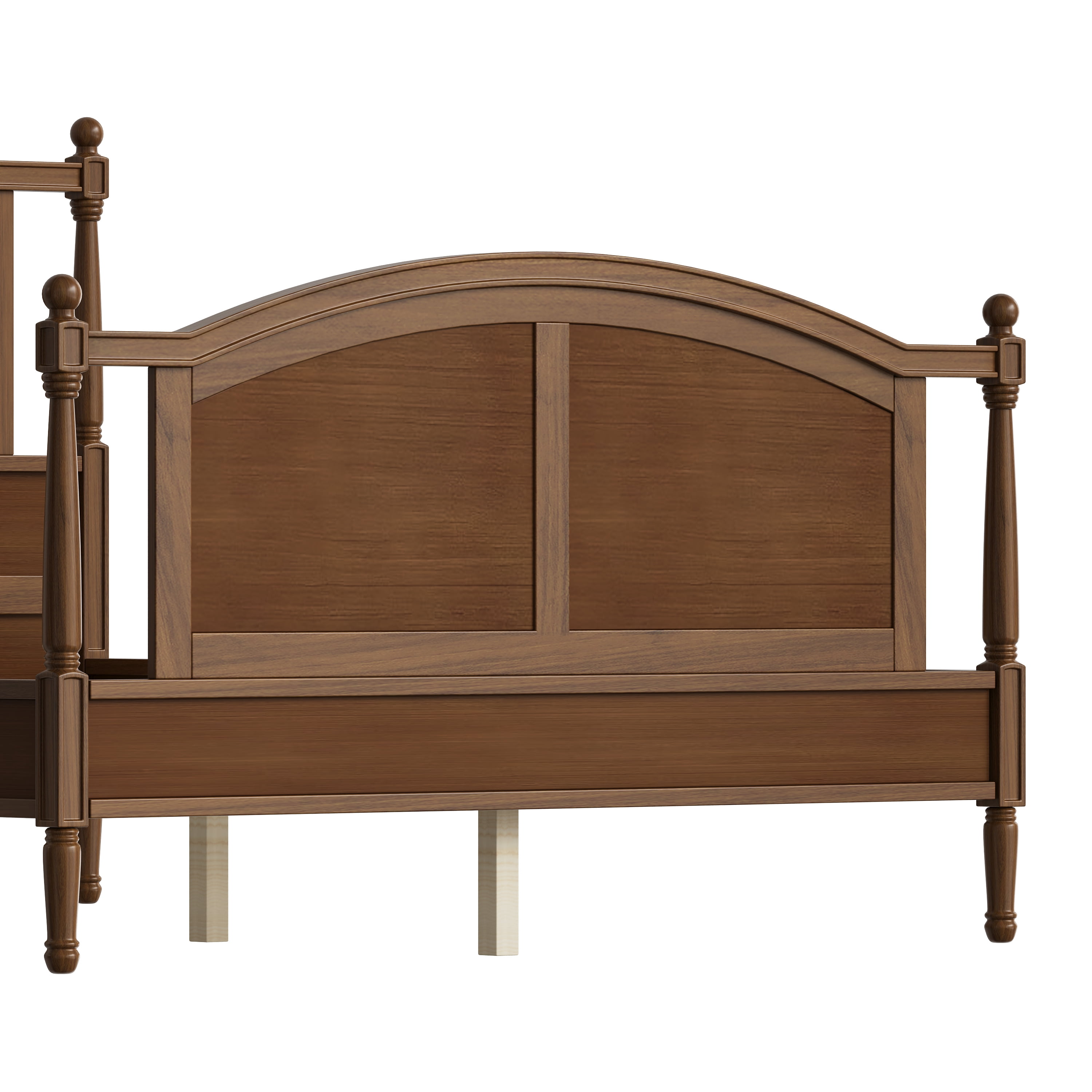 Euroco Wood Queen Size Platform Bed, Traditional Farmhouse Style Bed with Arched Panel Headboard and Spindle Posts, No Box Spring Needed, Walnut