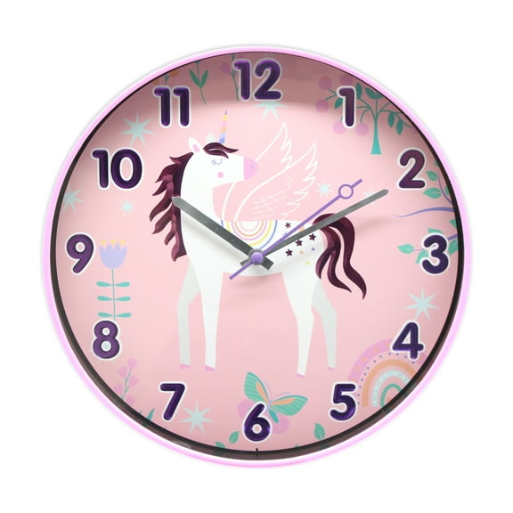 Your Zone 12" Quartz Unicorn Pink Glitter Indoor Wall Clock, Easy Installation