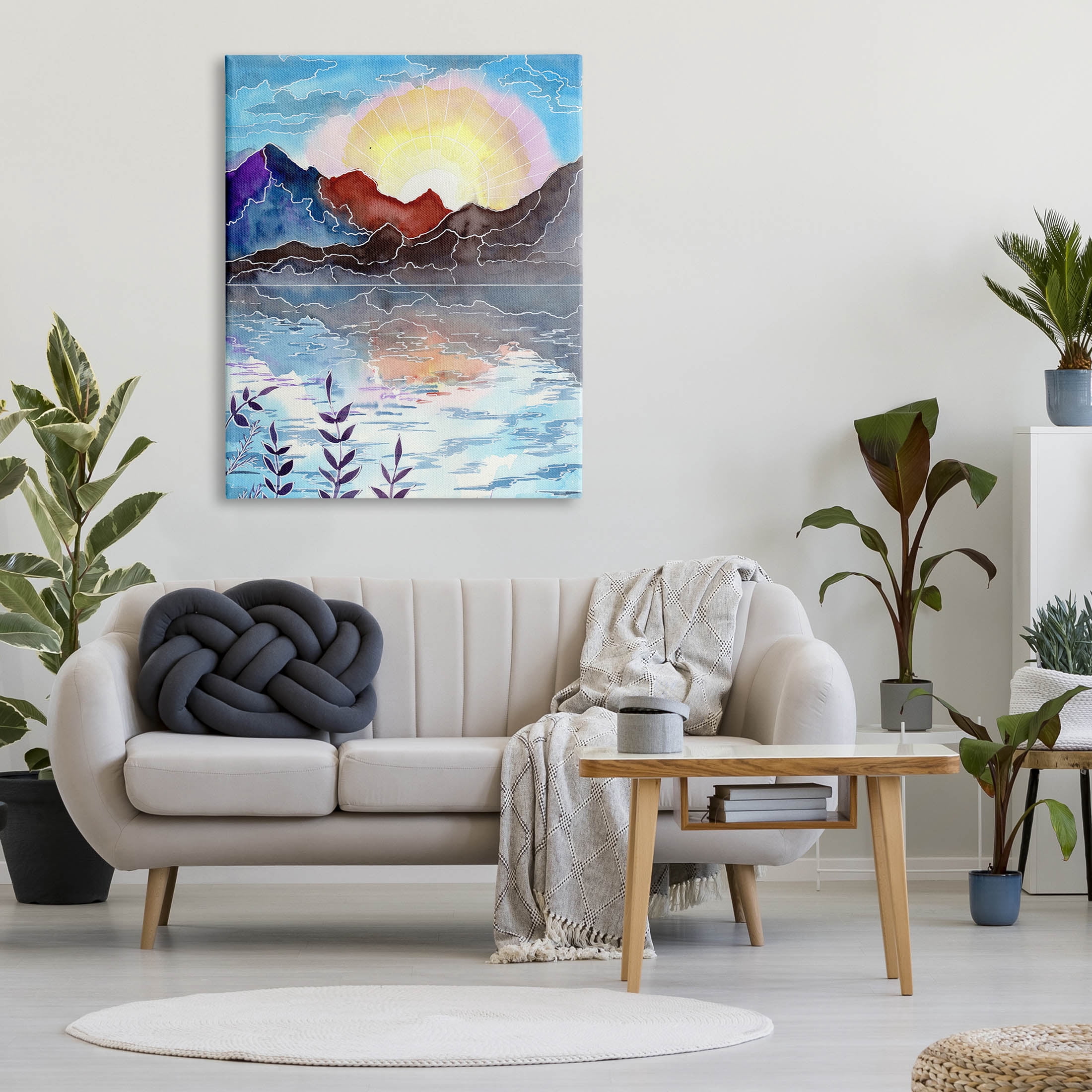 Mountain Lake Nature Outline Landscape Graphic Art Gallery Wrapped Canvas Print Wall Art