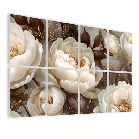 Floral 8 Pack Art Acoustic Panels Sound Absorbing Lavish White Gold Peony Artwork Soft Highlight Details Decorative Soundproof Wall Panels Self Adhesive for Nursery Game Room Bedroom 48 x32