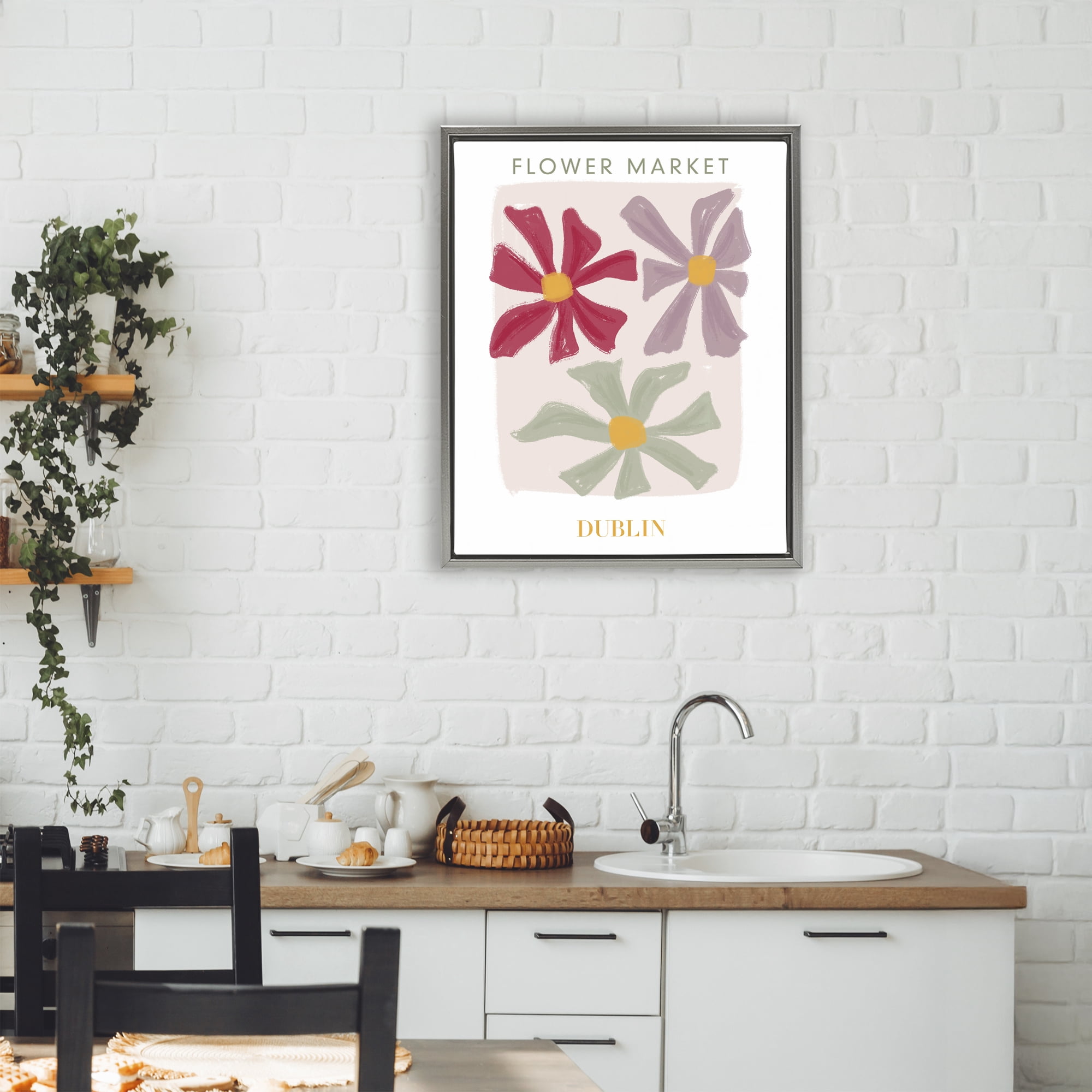Stupell Industries Muted Dublin Flower Market Gray Framed Floater Canvas Wall Art, design by Lucille Price