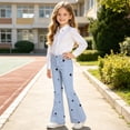 thumbnail image 3 of Spazoro Girls Flare Pants with Pockets, Flare Leg Loose Fit Star Print Zip Up Button Closure Casual Bell Bottom Trousers Blue Size 14-15, 3 of 8