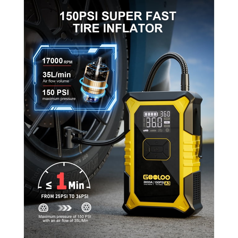 Gooloo A3 Car Jump Starter with Air Compressor, 3000A photo 6