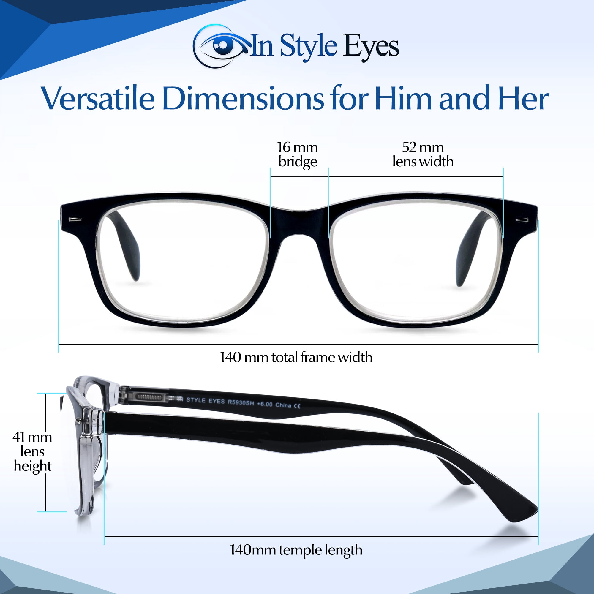 In Style Eyes Adult Men's Powerful High Magnification Reading Glasses, Black, 4.5 Pair