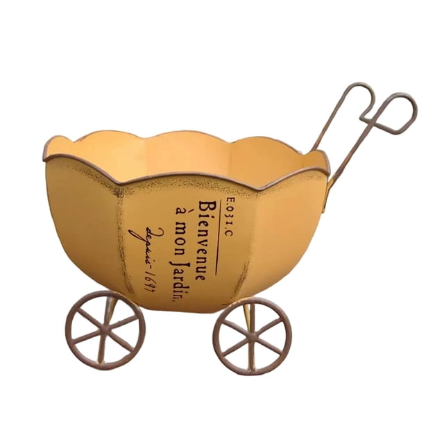 S SERENABLE Decorative Garden Wagon Planter Desktop Backyard Patio Flowerpot with Wheels Yellow