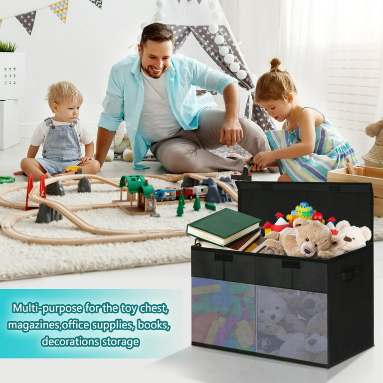Toy Bin Collapsible Toy Storage With Clear Window Toy Box Storage Organizer  Chest With Double Flip Top Lid For Kids Black - Walmart.Com