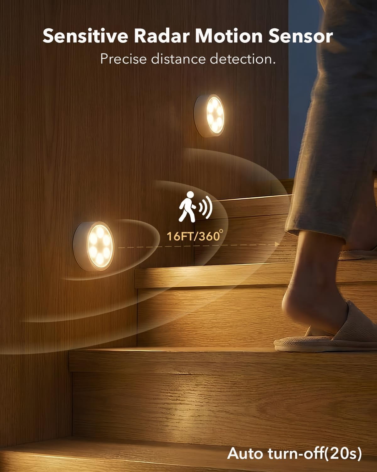 Radar Motion Sensor Puck Lights with Remote Control, RGB Rechargeable Wireless Under Cabinet Lighting for Kitchen, Magnet Stick on LED Closet Lights, Cordless Night Light Counter, Stair, Bookshelf